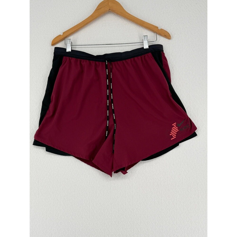 Nike Running Shorts XXL Maroon Black Dri-Fit Lined Drawstring Pocket Reflective - Picture 9 of 11